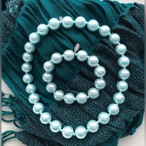 Seasons Faux Light Turquoise Pearl Necklace and Bracelet